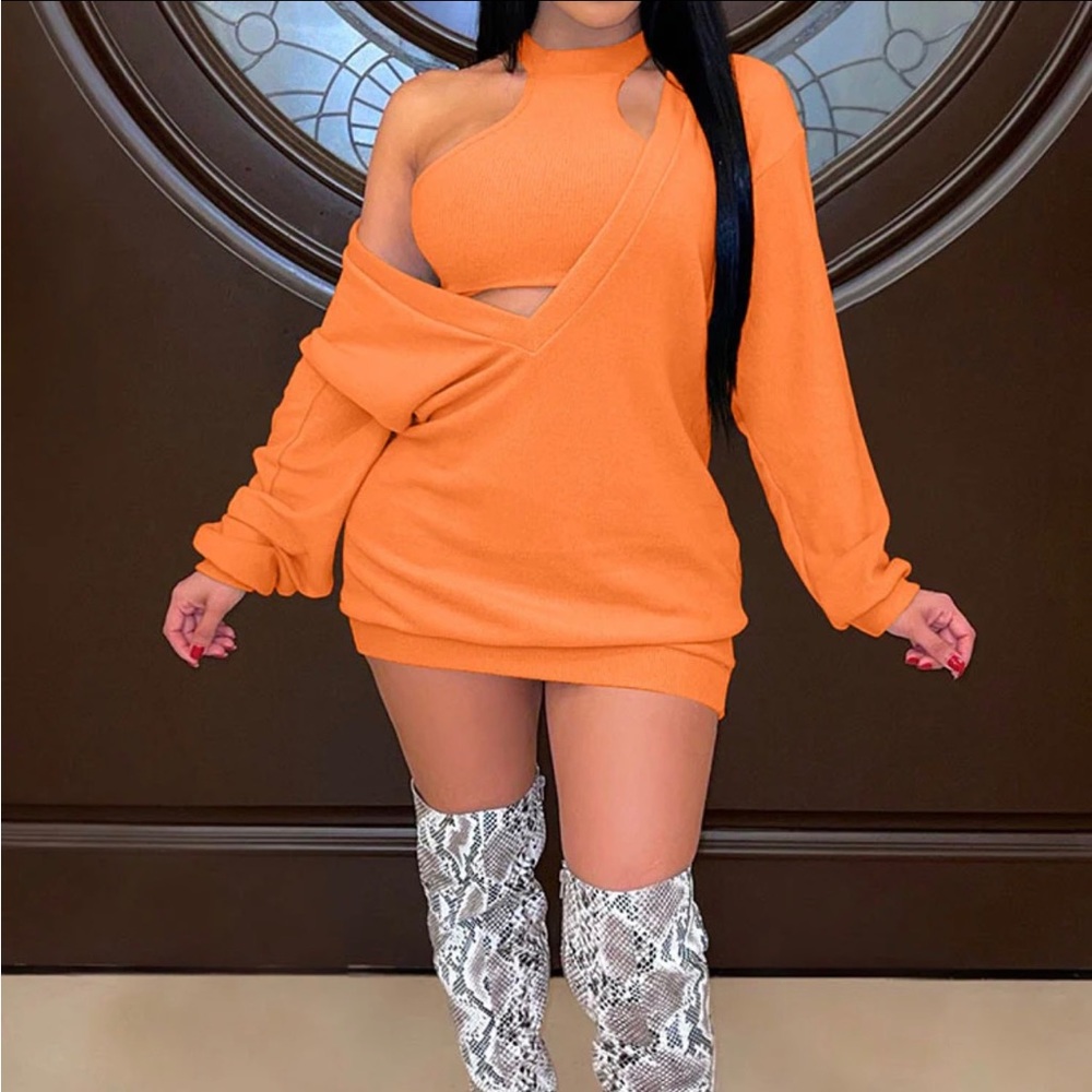 2 piece sweater  dress with halter top